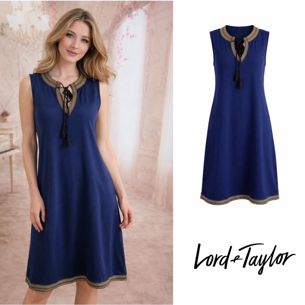 NEW Lord Taylor Navy Marine Embroidered Dress
